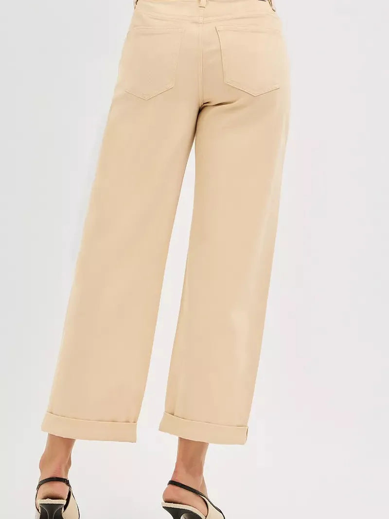 Risen Buttercream Edit Tummy Control Mid Rise Ankle Barrel Relaxed Baggy-Jeans-Shop Z & Joxa