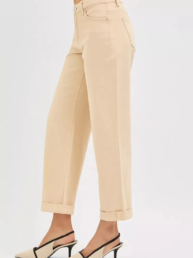 Risen Buttercream Edit Tummy Control Mid Rise Ankle Barrel Relaxed Baggy-Women's Jeans-Shop Z & Joxa