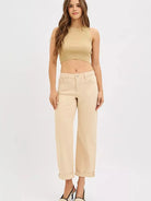 Risen Buttercream Edit Tummy Control Mid Rise Ankle Barrel Relaxed Baggy-Women's Jeans-Shop Z & Joxa