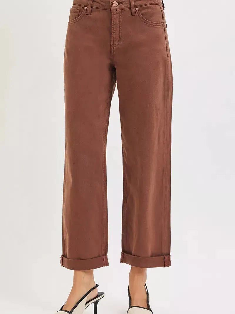 Risen Butterscotch Edit Tummy Control Mid Rise Ankle Barrel Relaxed Baggy-Women's Jeans-Shop Z & Joxa
