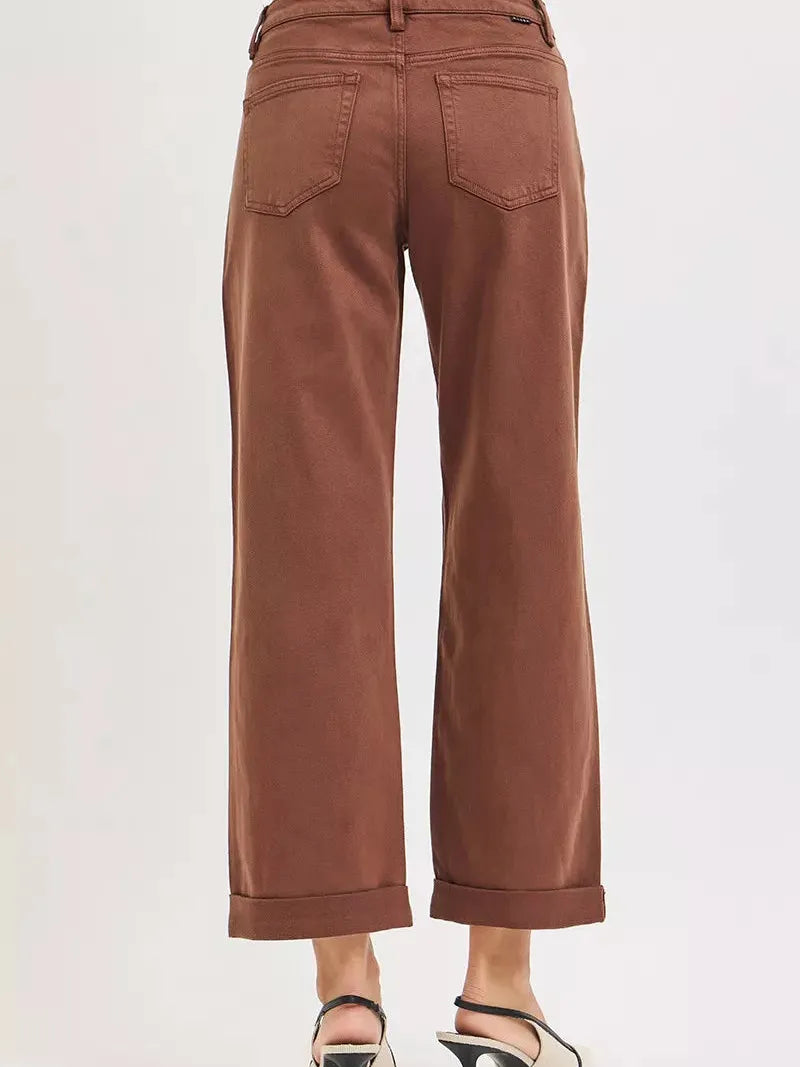 Risen Butterscotch Edit Tummy Control Mid Rise Ankle Barrel Relaxed Baggy-Women's Jeans-Shop Z & Joxa