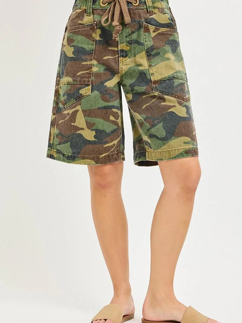 Risen Camo Drift Slouchy Camo Jorts with Eyelet Drawstring-Women's Shorts-Shop Z & Joxa
