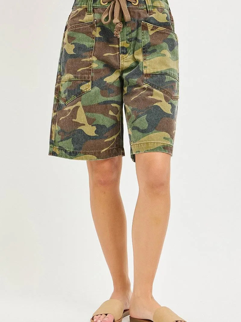 Risen Camo Drift Slouchy Camo Jorts with Eyelet Drawstring-Women's Shorts-Shop Z & Joxa