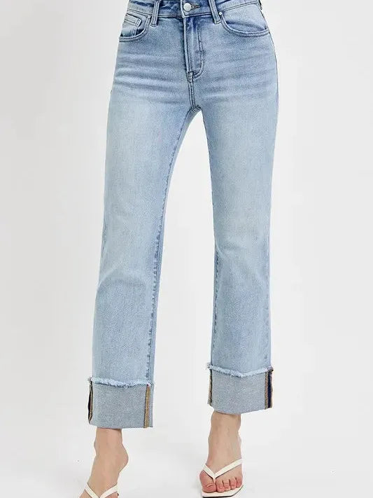 Risen Chill Cuff High Rise Straight Cuffed Jeans-Women's Jeans-Shop Z & Joxa