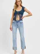 Risen Chill Cuff High Rise Straight Cuffed Jeans-Women's Jeans-Shop Z & Joxa