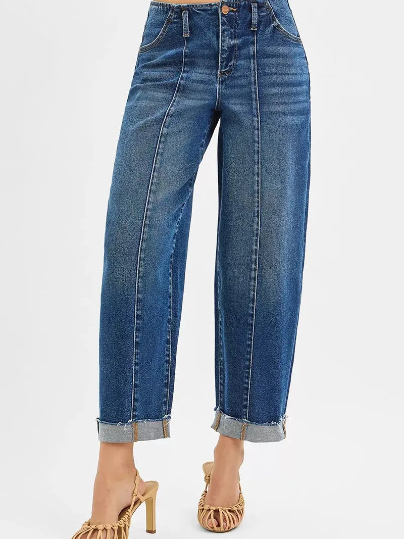 Risen City Stroll Highrise Barrel Cuffed Jeans-Women's Jeans-Shop Z & Joxa