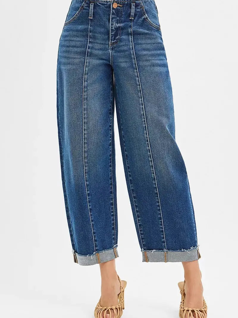 Risen City Stroll Highrise Barrel Cuffed Jeans-Women's Jeans-Shop Z & Joxa