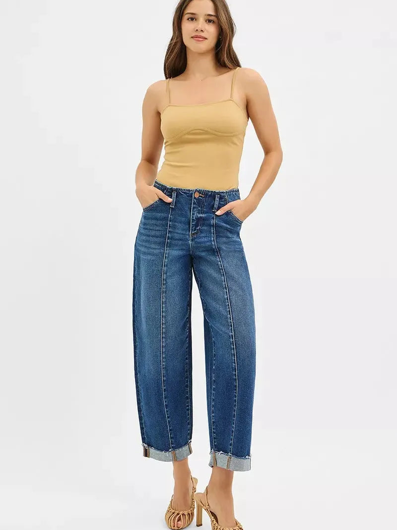 Risen City Stroll Highrise Barrel Cuffed Jeans-Women's Jeans-Shop Z & Joxa