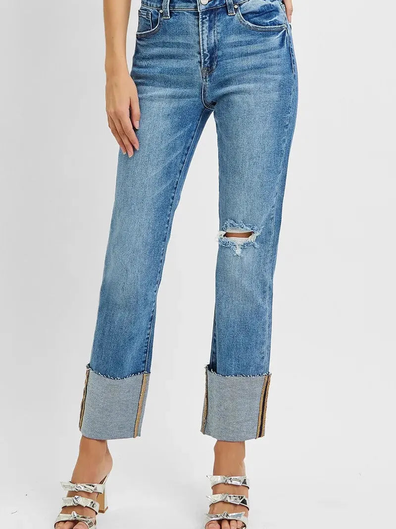 Risen CityStride High Rise Ankle Straight Wide Cuffed Jeans-Women's Jeans-Shop Z & Joxa