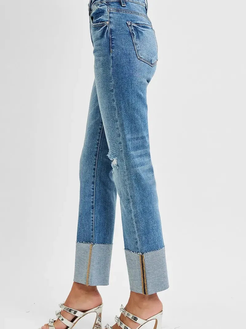 Risen CityStride High Rise Ankle Straight Wide Cuffed Jeans-Women's Jeans-Shop Z & Joxa