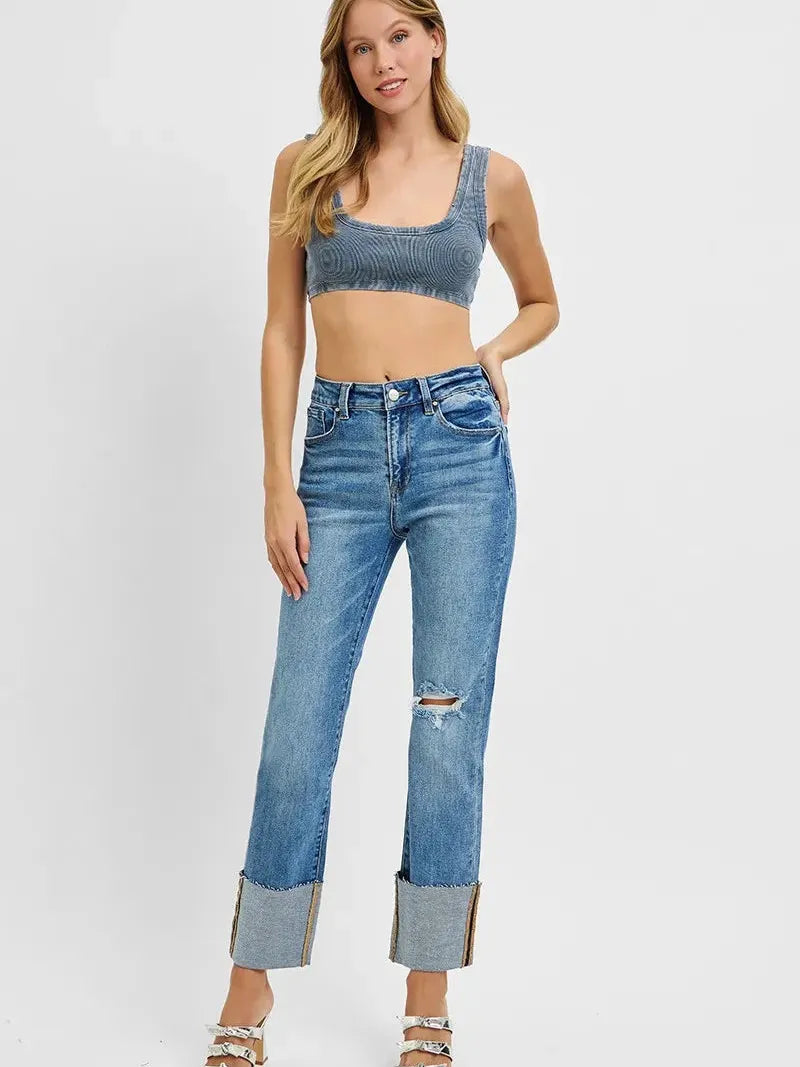 Risen CityStride High Rise Ankle Straight Wide Cuffed Jeans-Women's Jeans-Shop Z & Joxa