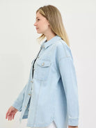 Risen Coastal Stripe Oversized Stripe Denim Shacket-Women's Shirts & Tops-Shop Z & Joxa