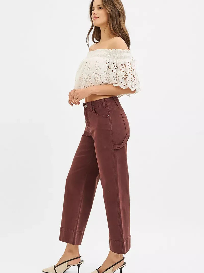 Risen Cocoa Contour Tummy Control High Rise Wide Crop Jeans-Women's Jeans-Shop Z & Joxa