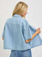 Risen Cool Breeze Oversized Half Sleeve Cropped Denim Shirt-Women's Shirts & Tops-Shop Z & Joxa