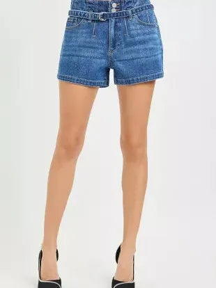 Risen Cool Girl Slouchy Denim Shorts with Belt-Women's Shorts-Shop Z & Joxa