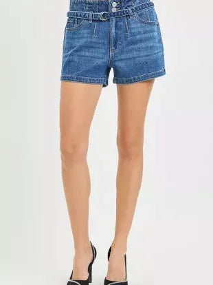Risen Cool Girl Slouchy Denim Shorts with Belt-Women's Shorts-Shop Z & Joxa