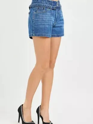 Risen Cool Girl Slouchy Denim Shorts with Belt-Women's Shorts-Shop Z & Joxa