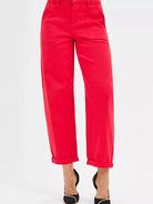 Risen Crimson Crush High Rise Ankle Cuffed Barrel Pants-Women's Jeans-Shop Z & Joxa