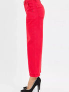 Risen Crimson Crush High Rise Ankle Cuffed Barrel Pants-Women's Jeans-Shop Z & Joxa