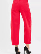 Risen Crimson Crush High Rise Ankle Cuffed Barrel Pants-Women's Jeans-Shop Z & Joxa
