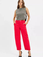 Risen Crimson Crush High Rise Ankle Cuffed Barrel Pants-Women's Jeans-Shop Z & Joxa