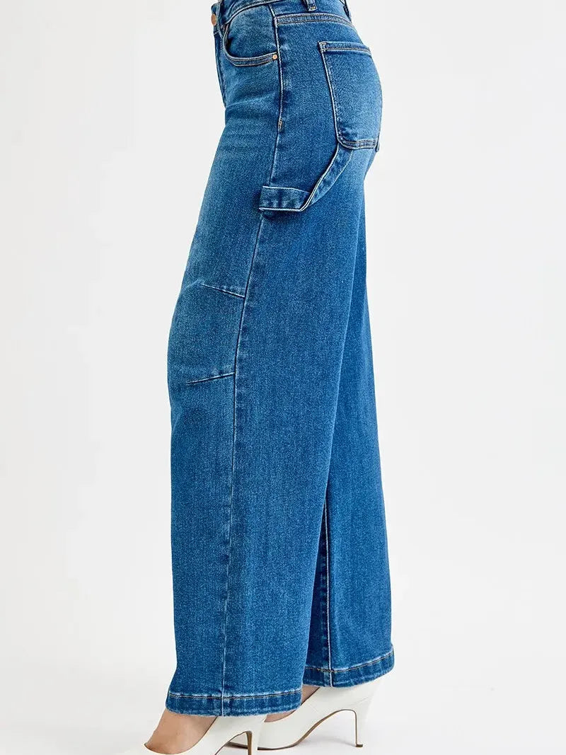 Risen Crush Patch High Rise Wide Leg Patch Detailed Jeans-Women's Jeans-Shop Z & Joxa