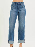 Risen Cuff & Chill Straight Cut Slouchy Jeans with Cuffed Hem-Women's Jeans-Shop Z & Joxa