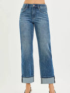 Risen Cuff & Chill Straight Cut Slouchy Jeans with Cuffed Hem-Women's Jeans-Shop Z & Joxa