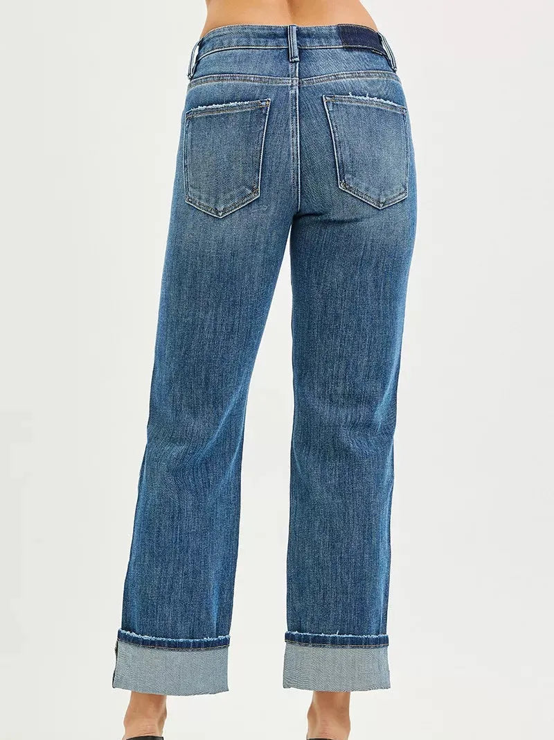 Risen Cuff & Chill Straight Cut Slouchy Jeans with Cuffed Hem-Women's Jeans-Shop Z & Joxa