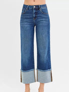 Risen Cuff Impact Mid Rise Crop Wide Cuffed Jeans-Women's Jeans-Shop Z & Joxa