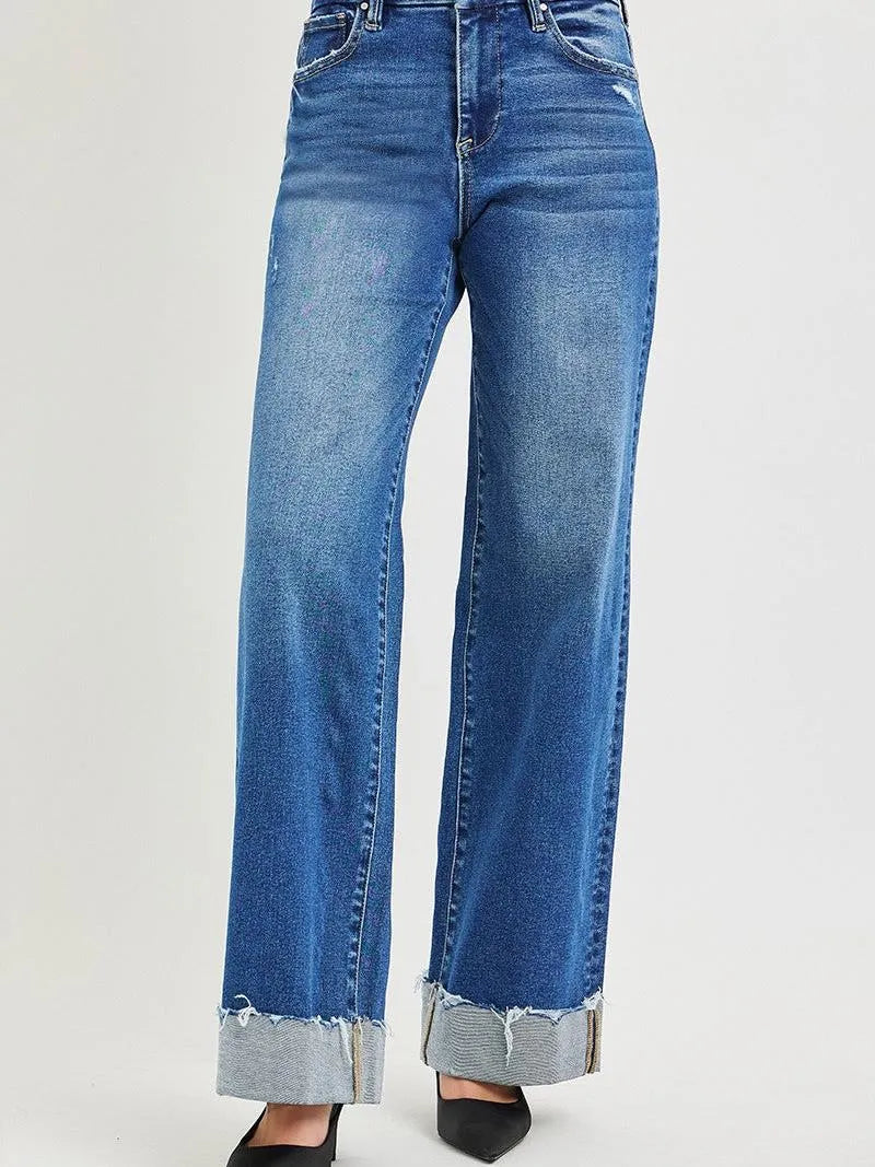 Risen Cuffed & Collected High Rise Wide Leg Jeans With Cuffs-Women's Jeans-Shop Z & Joxa