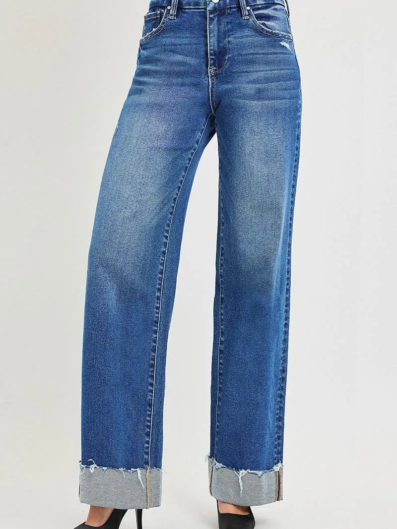Risen Cuffed & Collected High Rise Wide Leg Jeans With Cuffs-Women's Jeans-Shop Z & Joxa