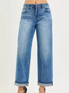 Risen Cuffed Comfort Slouch Ankle Boyfriend Cuffed Hem Jeans-Women's Jeans-Shop Z & Joxa