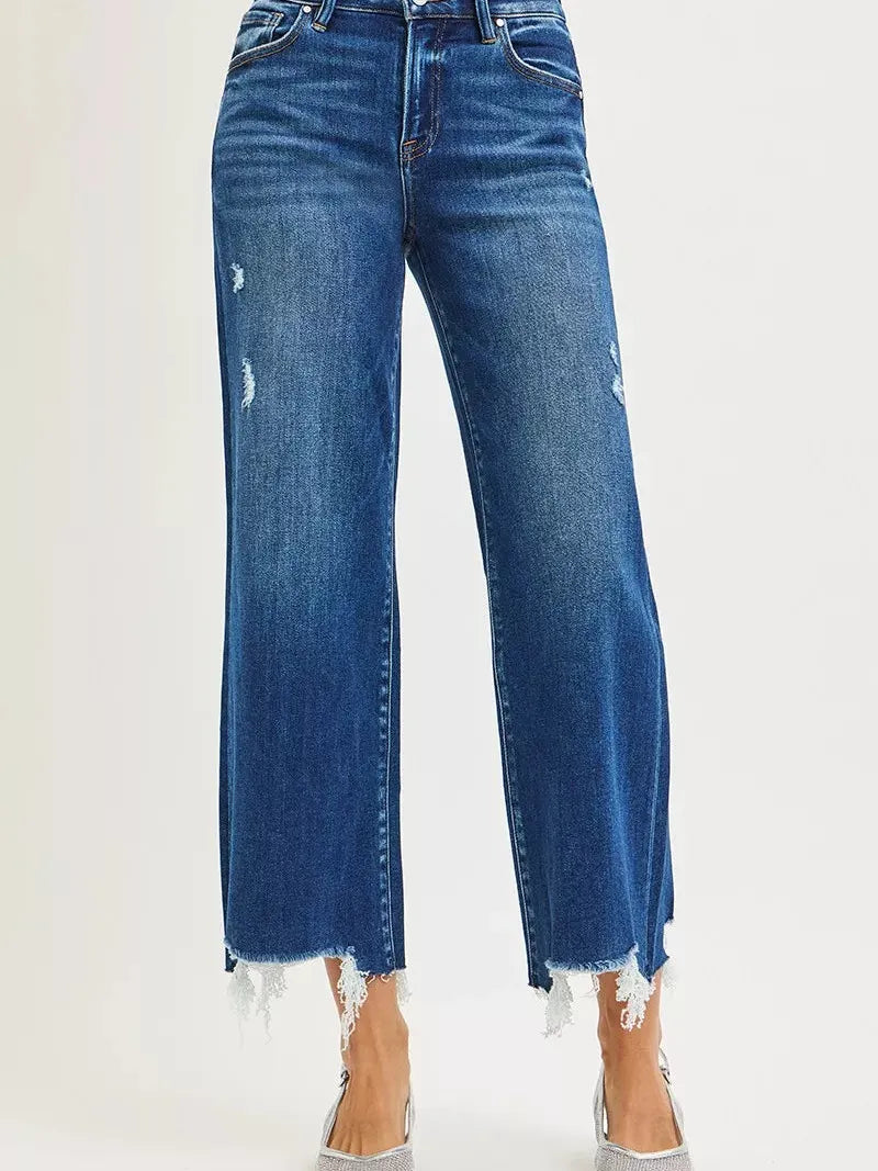 Risen Cut to the Chase High Rise Fringe Hem Cropped Jeans-Women's Jeans-Shop Z & Joxa