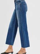 Risen Cutting Edge Mid Rise Crop Wide Raw Cut Hem Jeans-Women's Jeans-Shop Z & Joxa