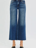 Risen Cutting Edge Mid Rise Crop Wide Raw Cut Hem Jeans-Women's Jeans-Shop Z & Joxa