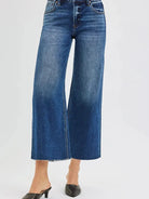 Risen Cutting Edge Mid Rise Crop Wide Raw Cut Hem Jeans-Women's Jeans-Shop Z & Joxa