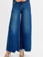 Risen Dark Elevation High Rise Wide Leg Raw Hem Ankle Jeans-Women's Jeans-Shop Z & Joxa