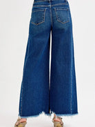 Risen Dark Elevation High Rise Wide Leg Raw Hem Ankle Jeans-Women's Jeans-Shop Z & Joxa
