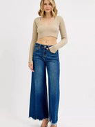 Risen Dark Elevation High Rise Wide Leg Raw Hem Ankle Jeans-Women's Jeans-Shop Z & Joxa