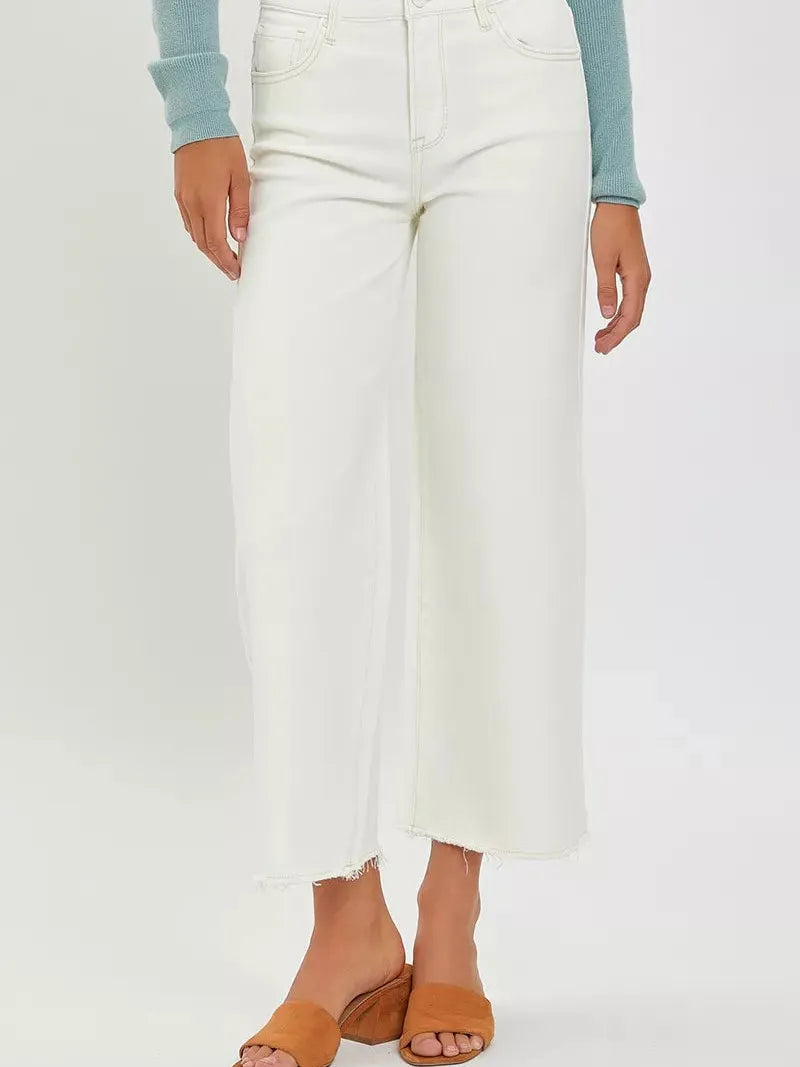 Risen Daydream Cream Tummy Control High Rise Wide Crop Jeans-Women's Jeans-Shop Z & Joxa