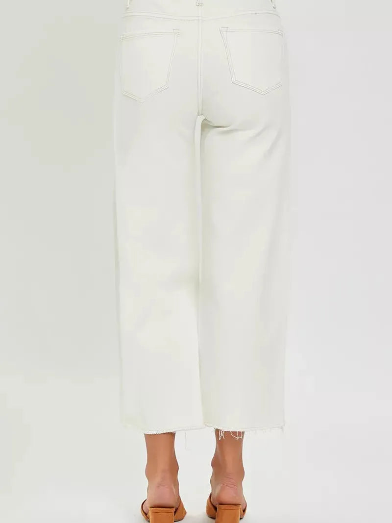 Risen Daydream Cream Tummy Control High Rise Wide Crop Jeans-Women's Jeans-Shop Z & Joxa