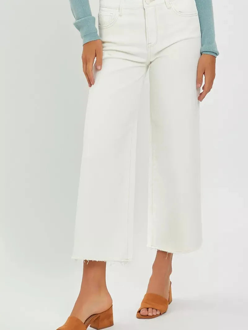 Risen Daydream Cream Tummy Control High Rise Wide Crop Jeans-Women's Jeans-Shop Z & Joxa