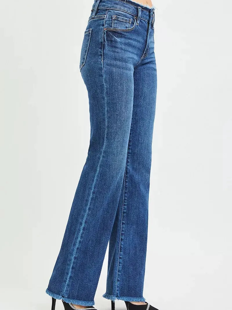 Risen Distress to Impress Frayed Waist and Hem Bootcut Jeans-Women's Jeans-Shop Z & Joxa