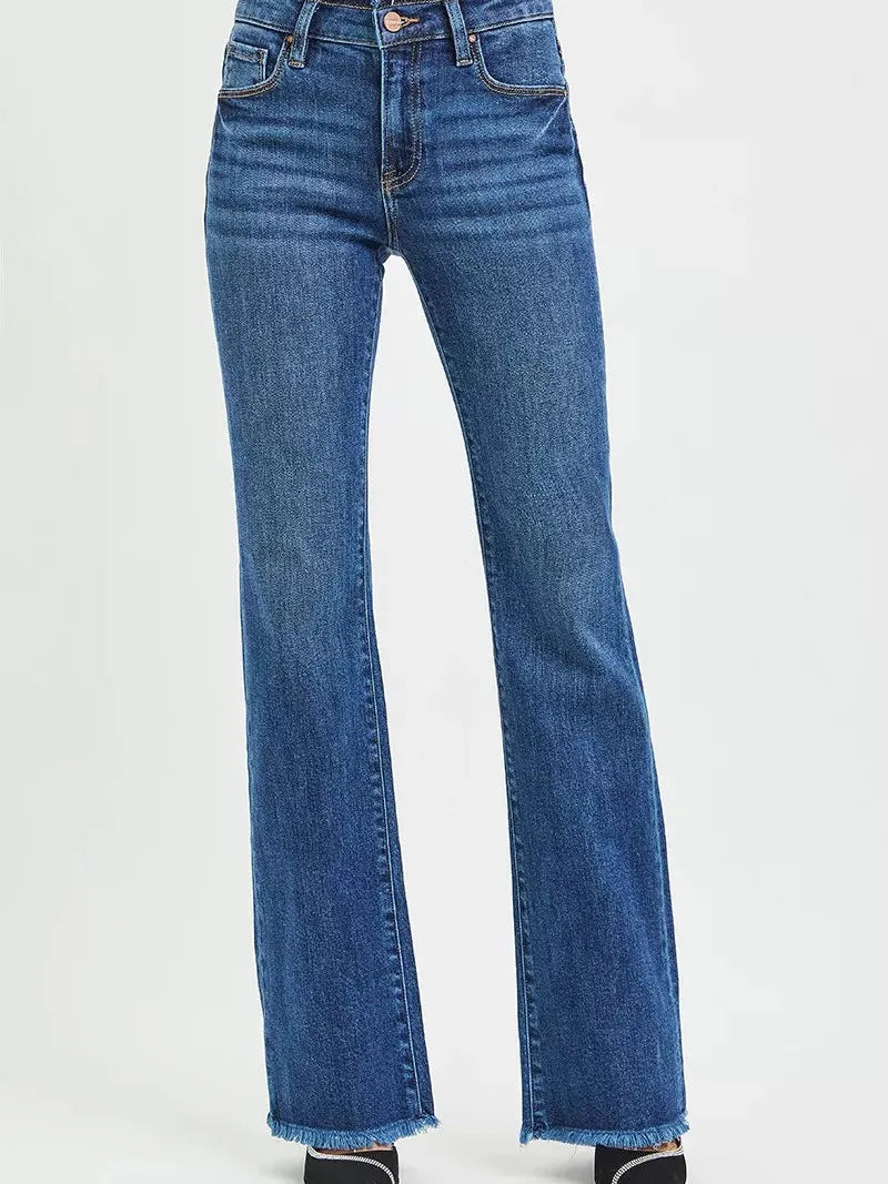 Risen Distress to Impress Frayed Waist and Hem Bootcut Jeans-Women's Jeans-Shop Z & Joxa