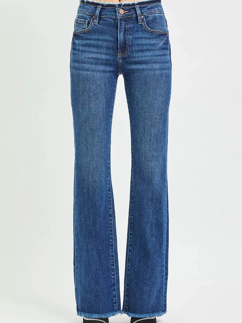 Risen Distress to Impress Frayed Waist and Hem Bootcut Jeans-Women's Jeans-Shop Z & Joxa