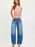 Risen Double Take Mid Rise Double Roll Up Crop Barrel Jeans-Women's Jeans-Shop Z & Joxa