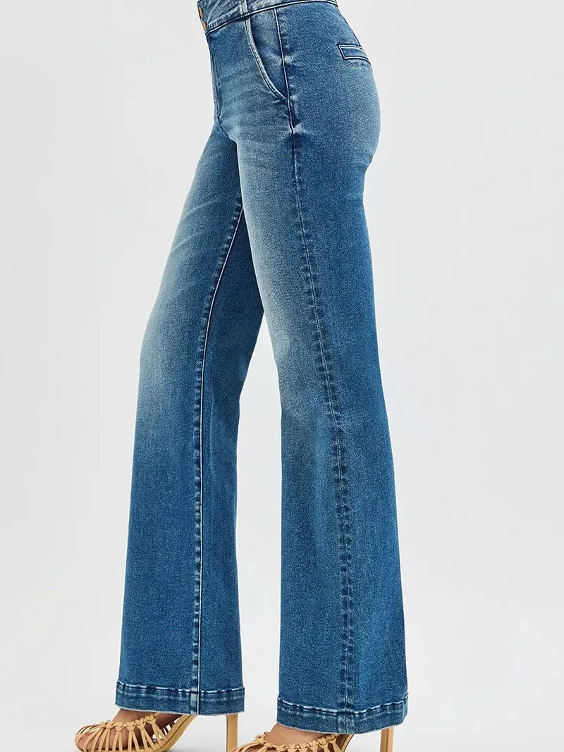 Risen Double Take Tummy Control High Rise Jeans with Double Buttons-Women's Jeans-Shop Z & Joxa