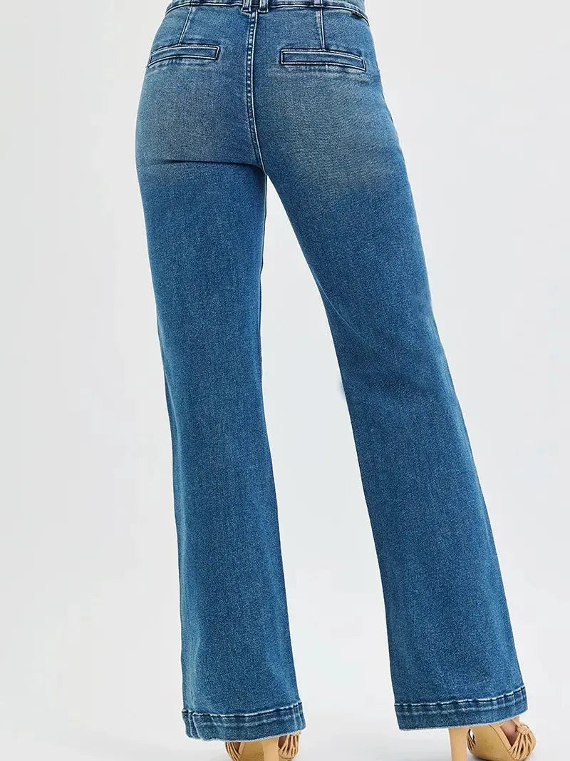 Risen Double Take Tummy Control High Rise Jeans with Double Buttons-Women's Jeans-Shop Z & Joxa