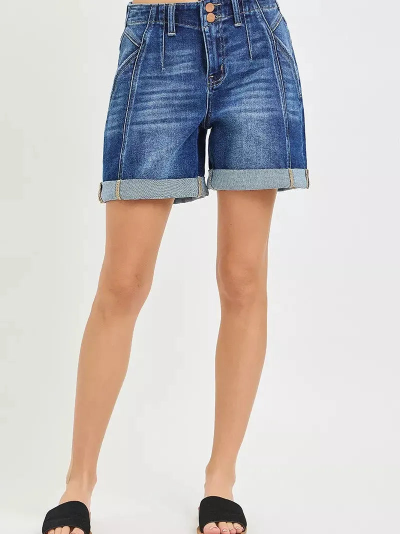 Risen Downtown High Rise Seamed Roll Up Shorts-Women's Shorts-Shop Z & Joxa